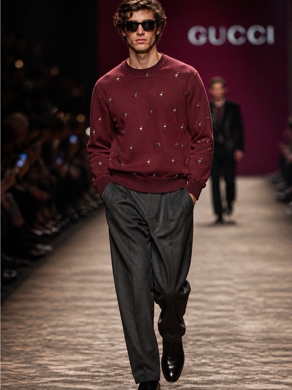 Staple Men's Burgundy Crewneck Sweatshirt with pigeon Embellishments